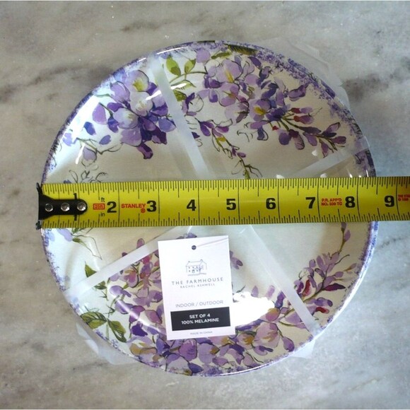 Rachel Ashwell The Farmhouse 100% Melamine Violet Flowers Salad Plates SET OF 4 - Picture 5 of 5